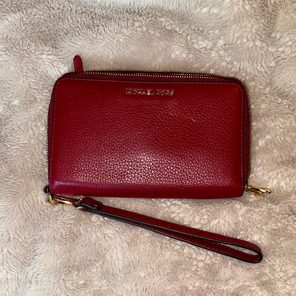 Large Michael Kors pebble leather double zip wallet/wristlet
